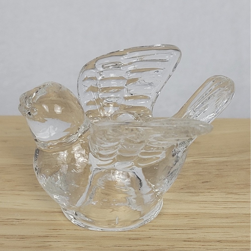 Vintage Clear Glass Bird Votive Tea Light Candle Holder Sparrow Finch Figurine
